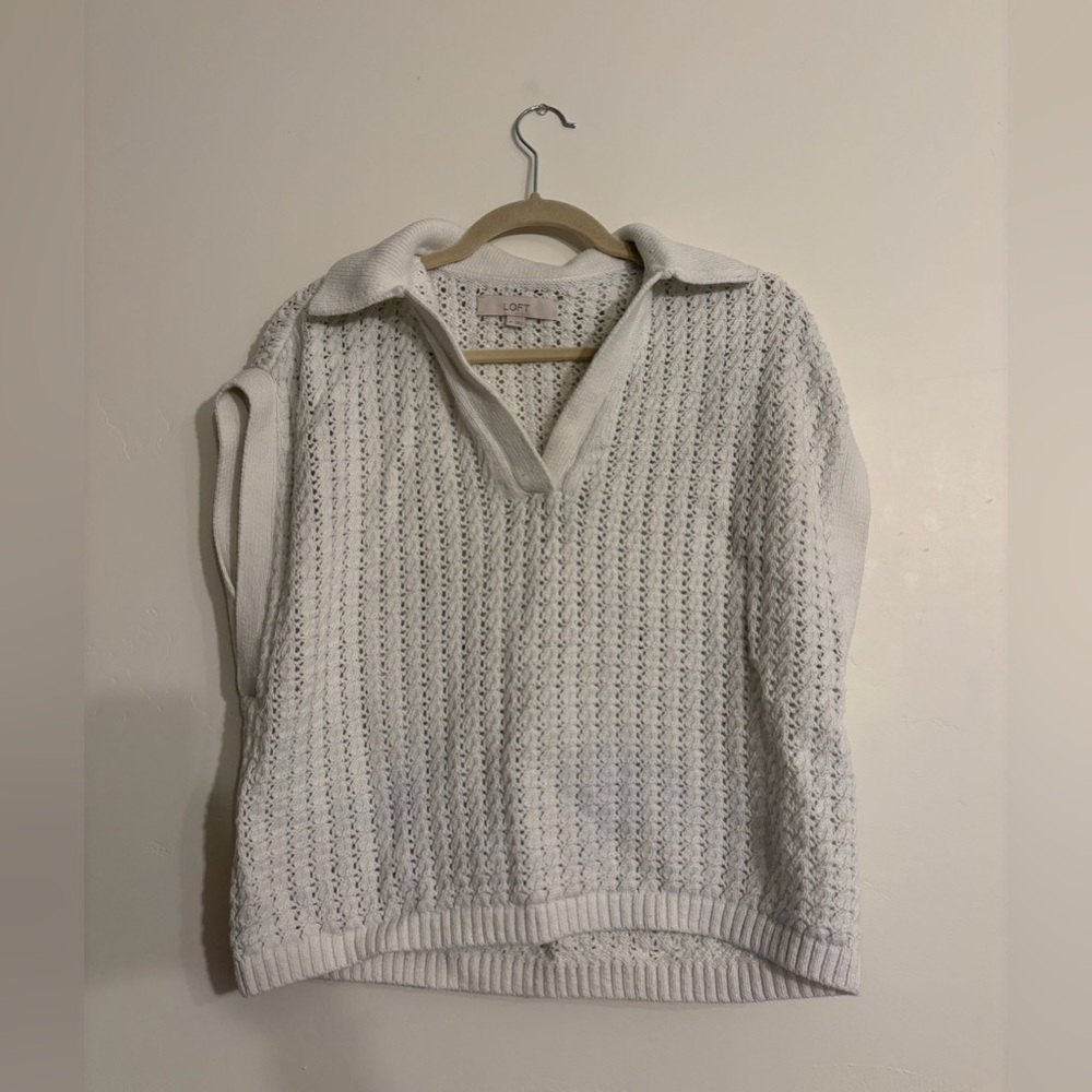 LOFT White Knit Sweater Vest Beachy Summer Light Size Medium